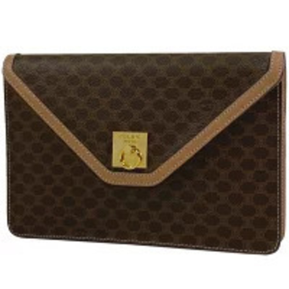 Celine Macadam Clutch Bag Shoulder Canvas Brown